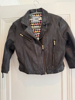 Doma Kids Black Leather Biker Jacket with Gold Zippers